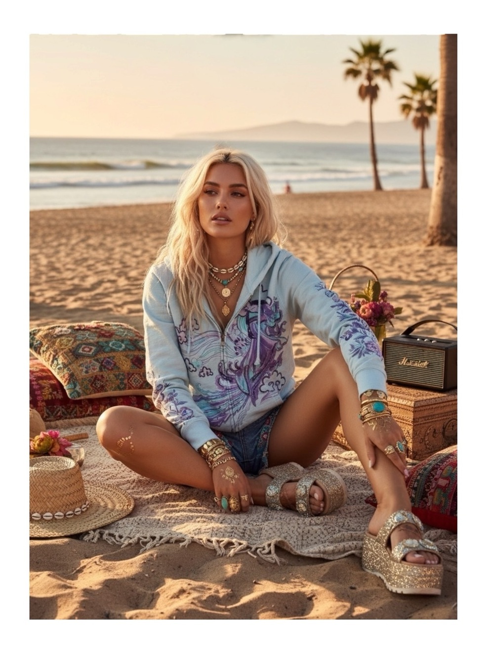VHTF: new Y2K Lucky Brand ❤︎︎ Floral Geisha Embroidery Zip Hoodie ❤︎︎ Blue ❤︎ M